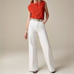 {J. Crew} "Wide Leg Trouser" White High Rise Relaxed Loose Baggy Denim Jeans